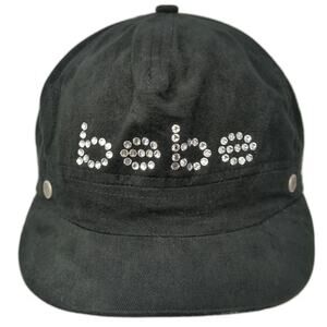 Bebe Army Cap Black One Size Rhinestone Logo Side Vents Slideback Cotton Hat